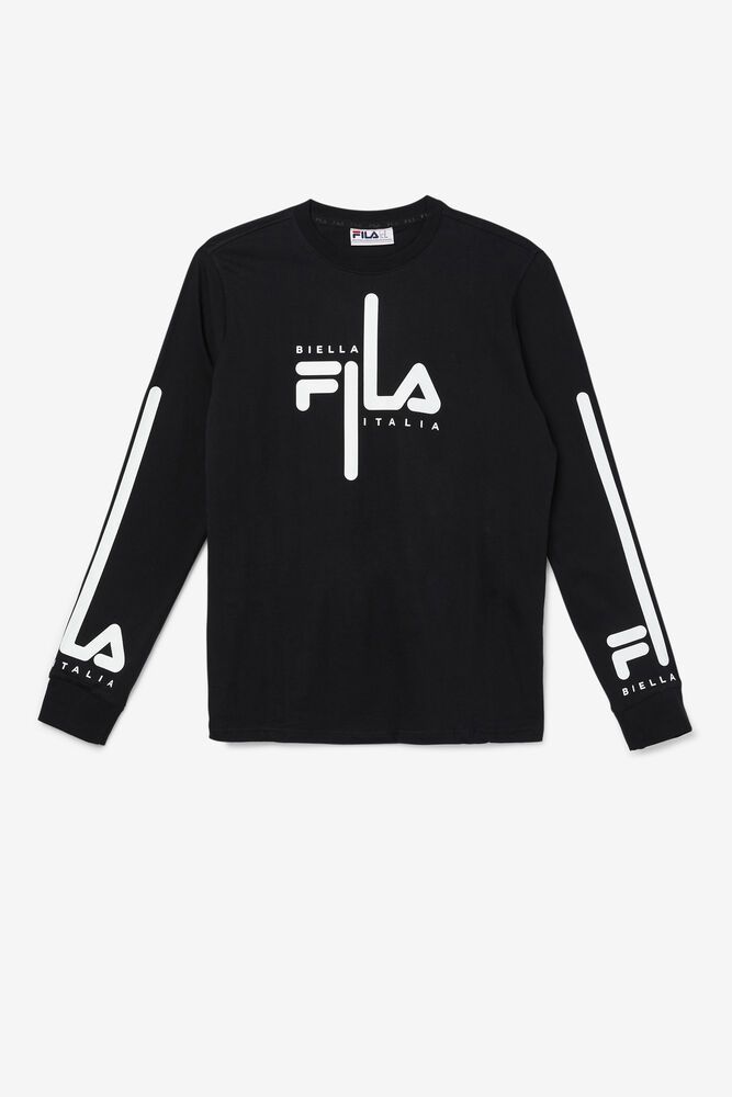 Fila Martino Long Sleeve Black T-Shirt Mens - NZ 59630-XPFG